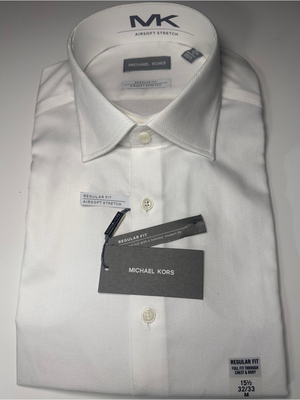 Michael Kors White Men's Dress Shirt - Airsoft Stretch - Regular Fit